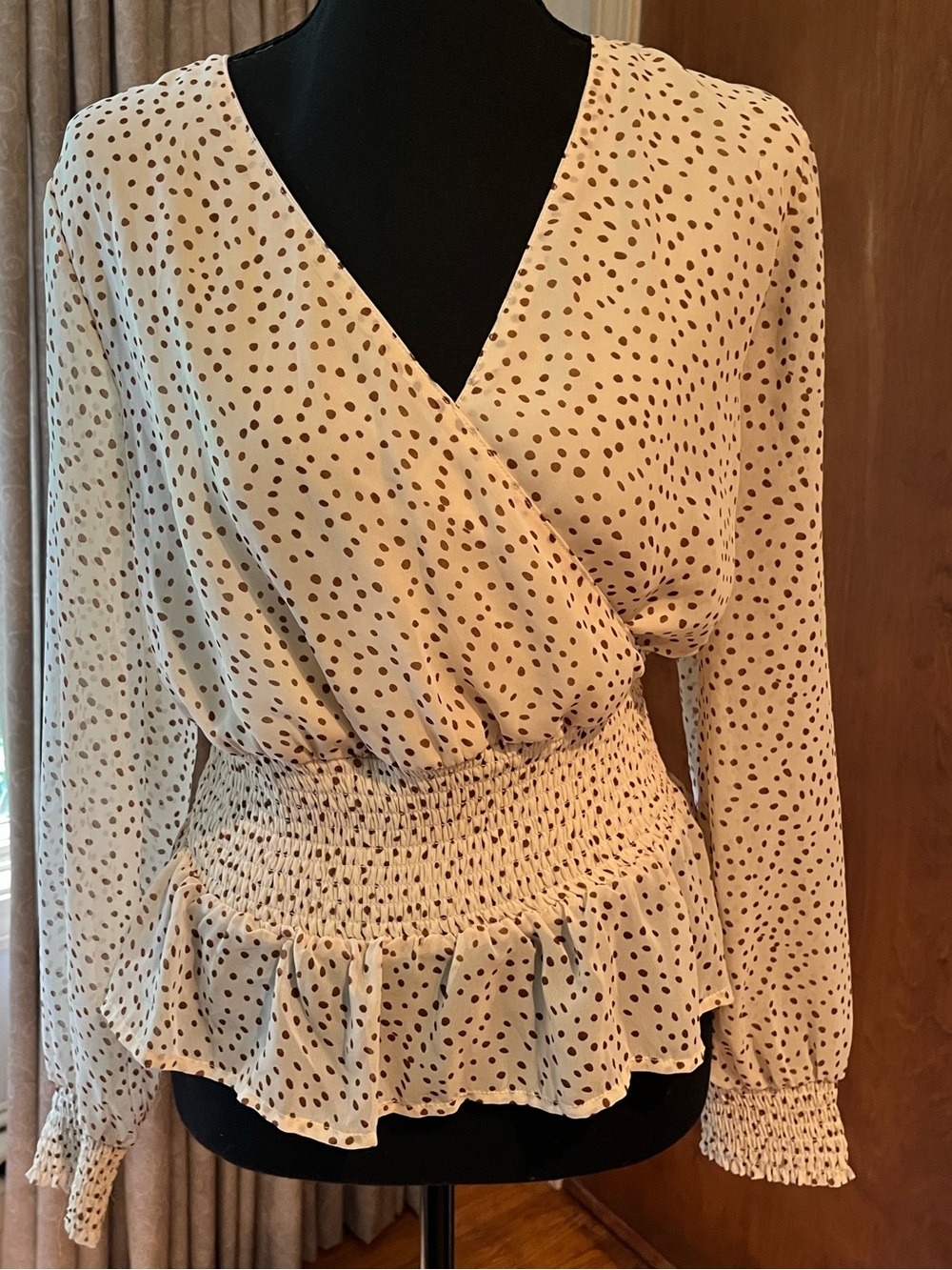 Japna Cream Blouse with Brown Dot Print